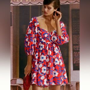 Anthropologie Hutch Floral Print  Red Mini Dress